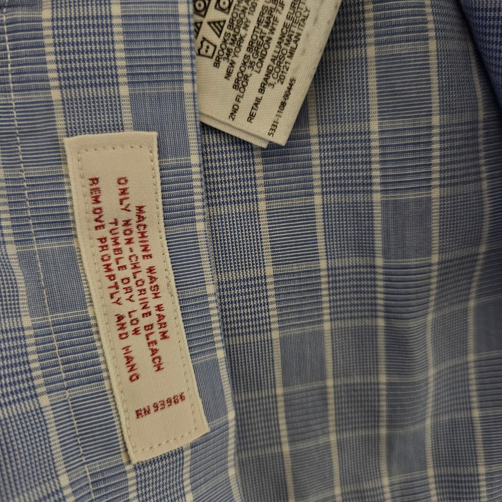 Brooks Brothers Mens 16.5 2/3 Blue Plaid Regular Fit Non Iron Button Down Shirt - Picture 7 of 7